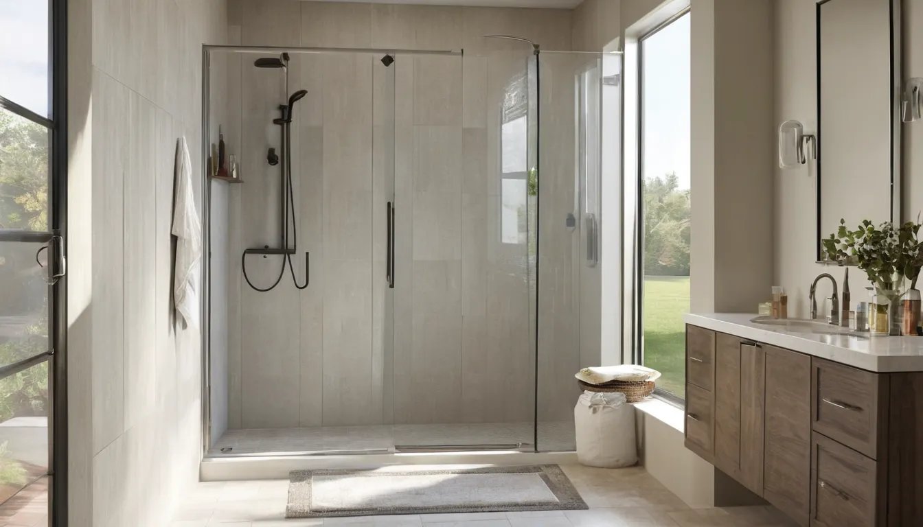 Bright accessible walk-in shower with a low threshold and grab bar in a home near Lakewood